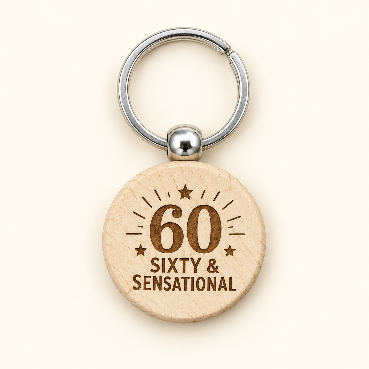 60 birthday engraved wooden keyring