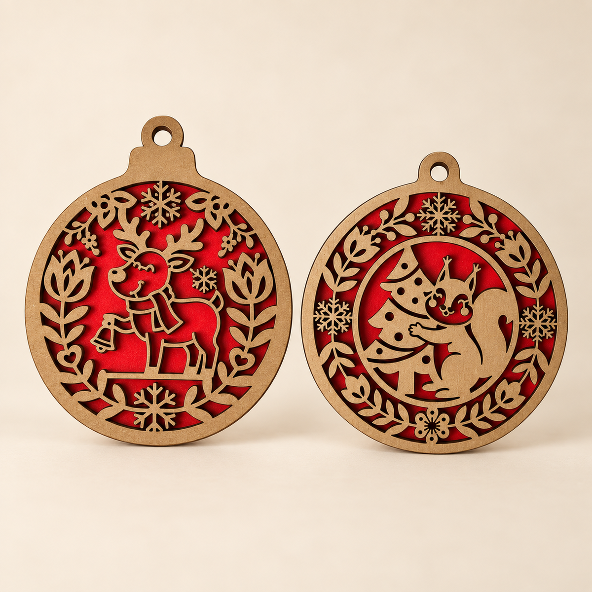 Woodland Christmas Bauble Decoration – Reindeer or Squirrel