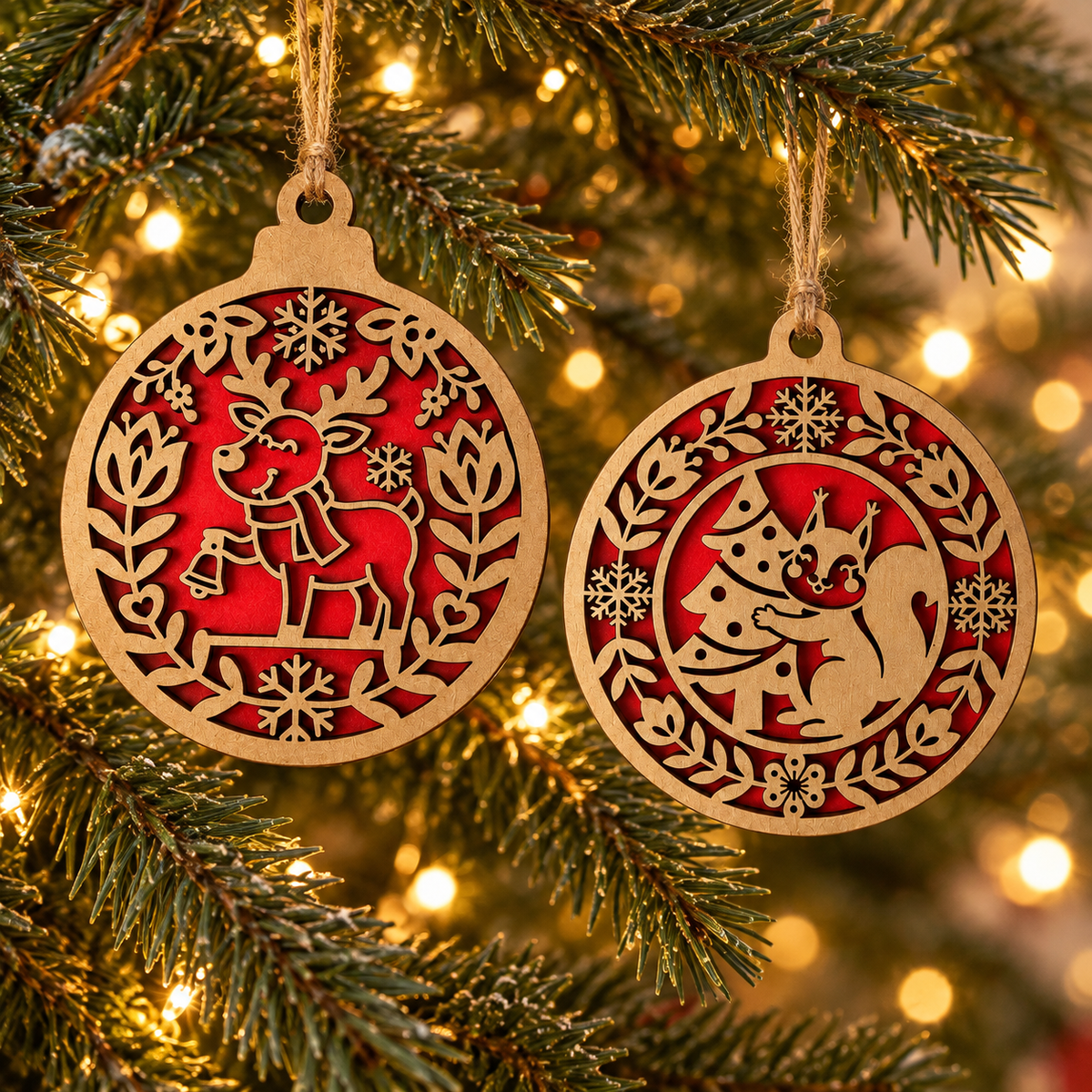 Woodland Christmas Bauble Decoration – Reindeer or Squirrel