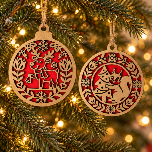 Woodland Christmas Bauble Decoration – Reindeer or Squirrel