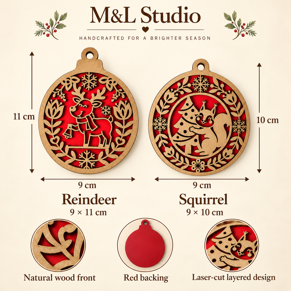 Woodland Christmas Bauble Decoration – Reindeer or Squirrel
