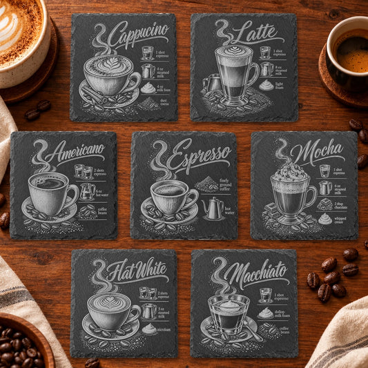 Coffee Recipe Engraved Slate Coaster – Choice of 7 Designs