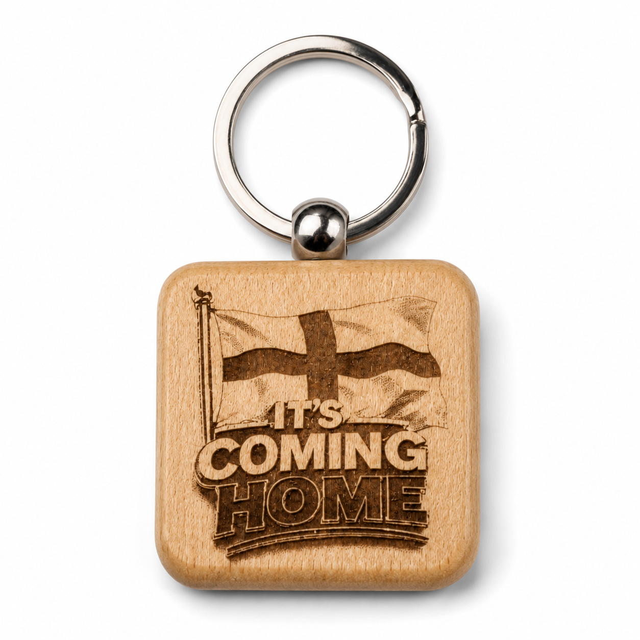 England “It’s Coming Home” Wooden Keyring – Football Fan Gift