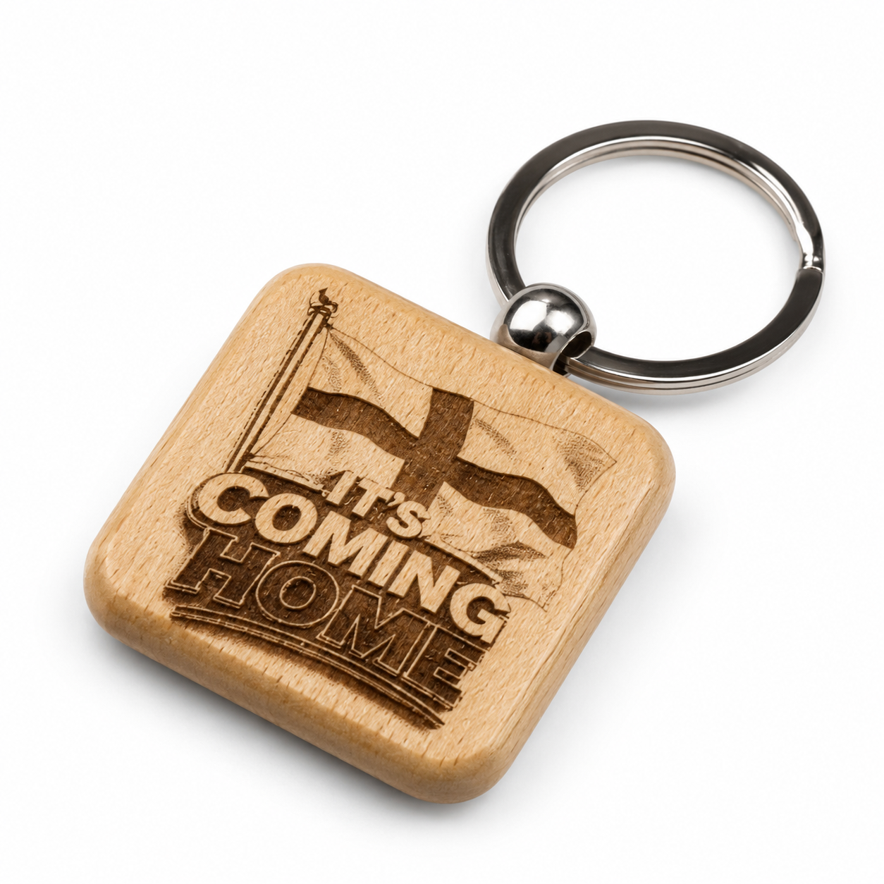 England “It’s Coming Home” Wooden Keyring – Football Fan Gift