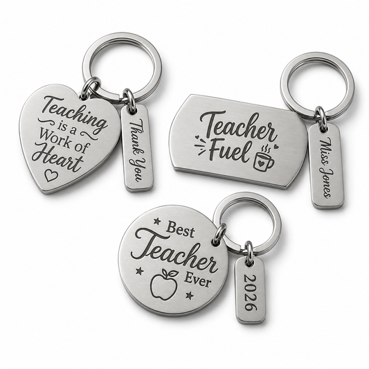 Personalised Stainless Steel Teacher Keyring – Thank You Teacher Gift