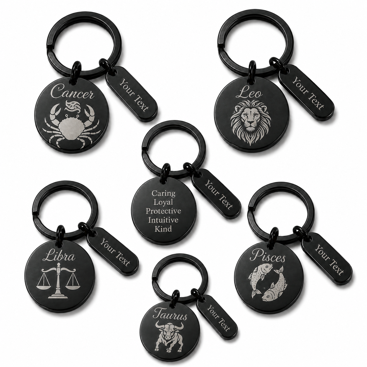 Personalised Zodiac Keyring – Black Stainless Steel Star Sign Gift