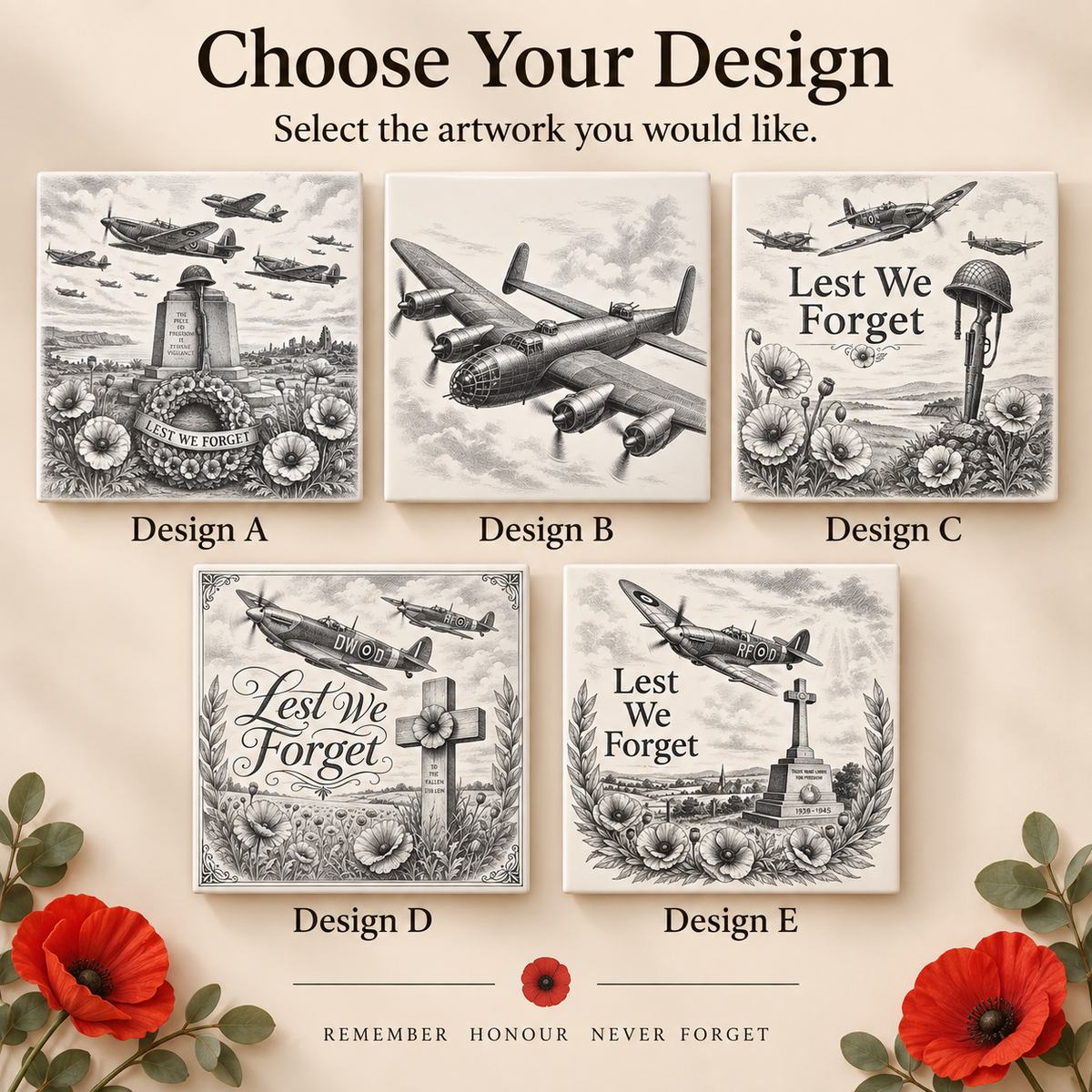 Choose your design guide for five aviation remembrance ceramic tile designs