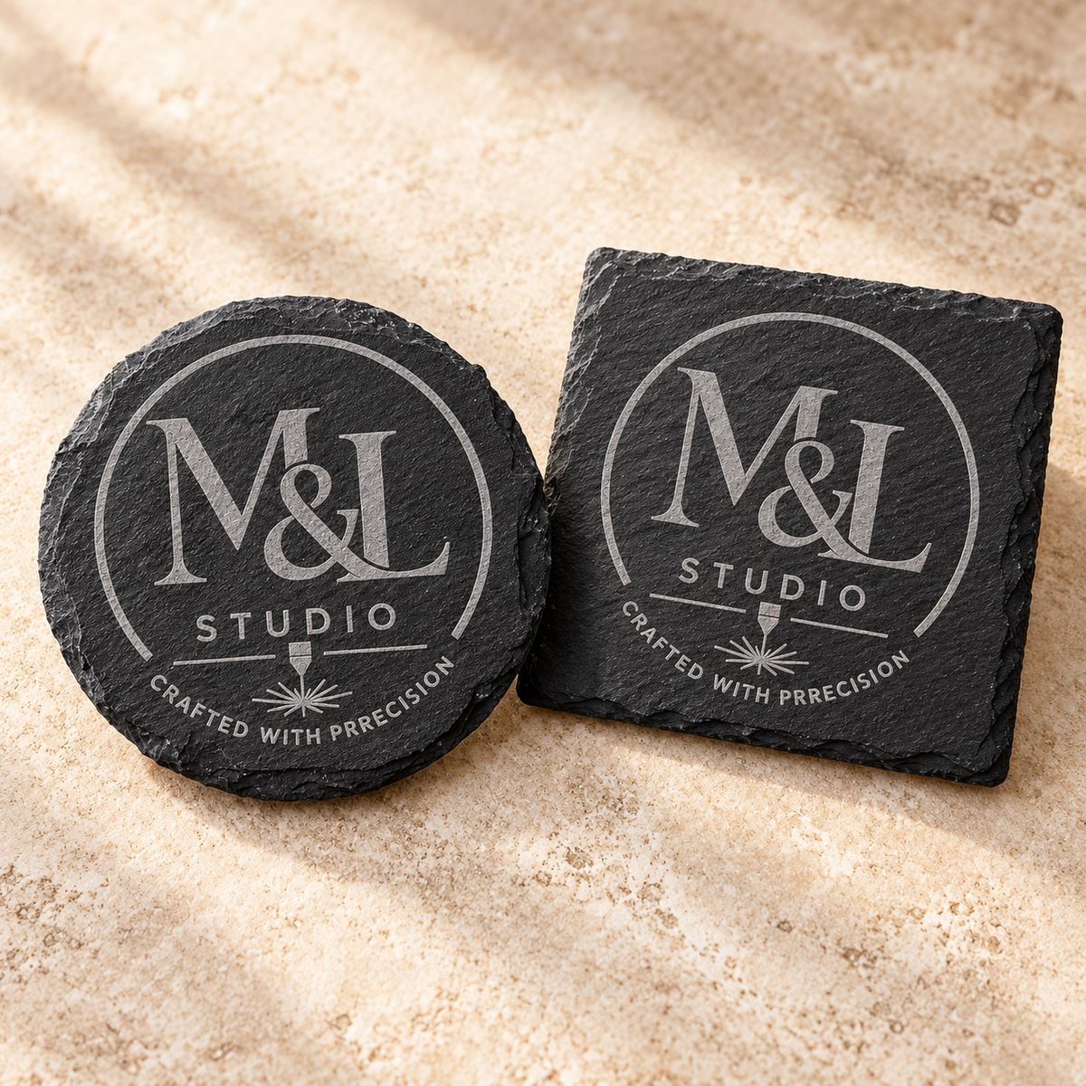 Round and square slate coaster shapes, sets of 1, 2, 4 or 6