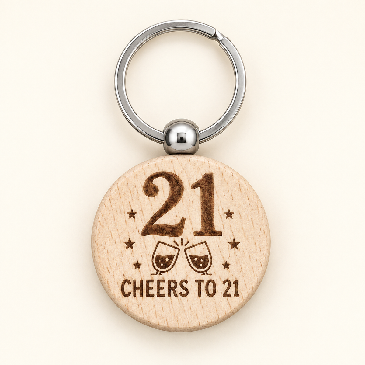21 birthday engraved wooden keyring
