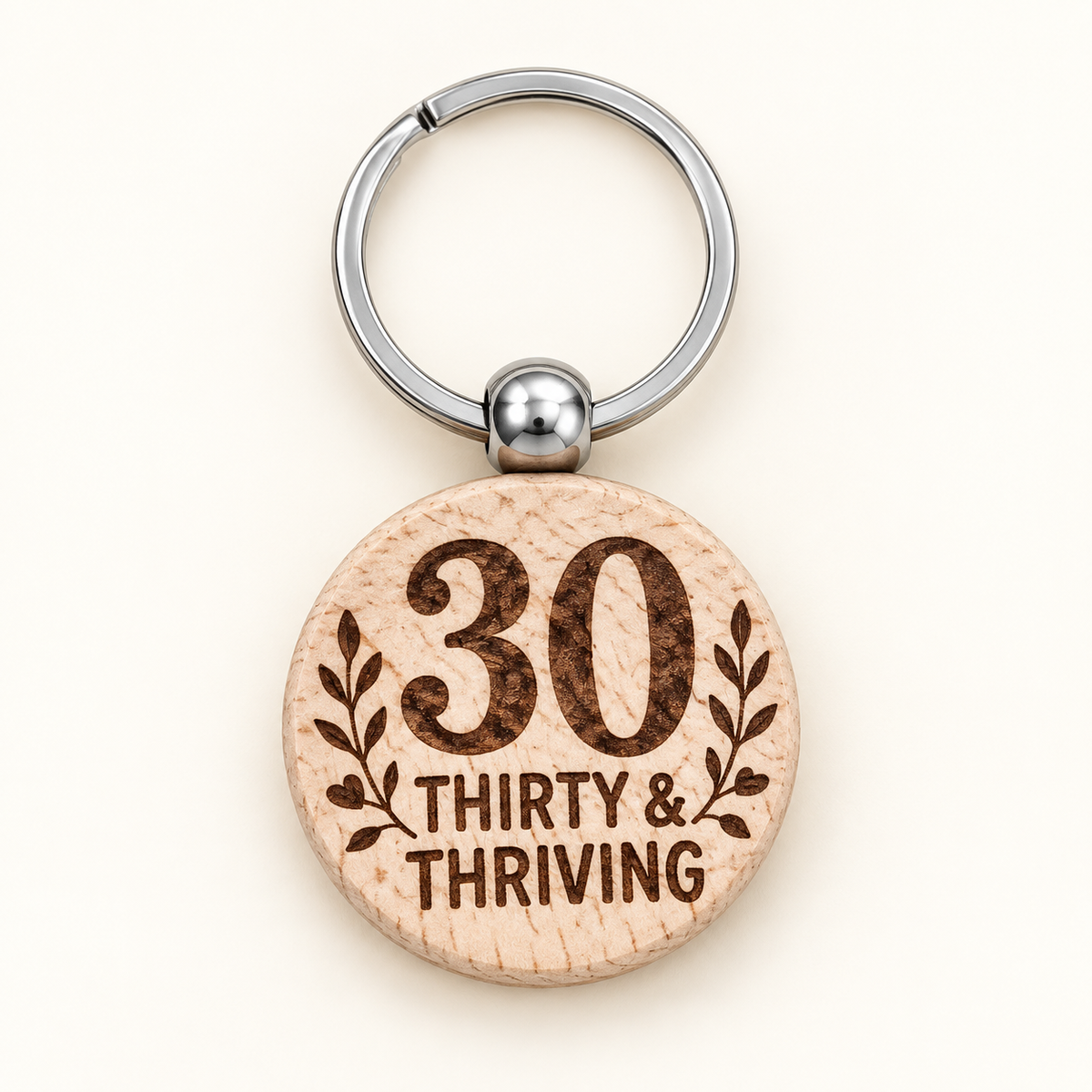 30 birthday engraved wooden keyring