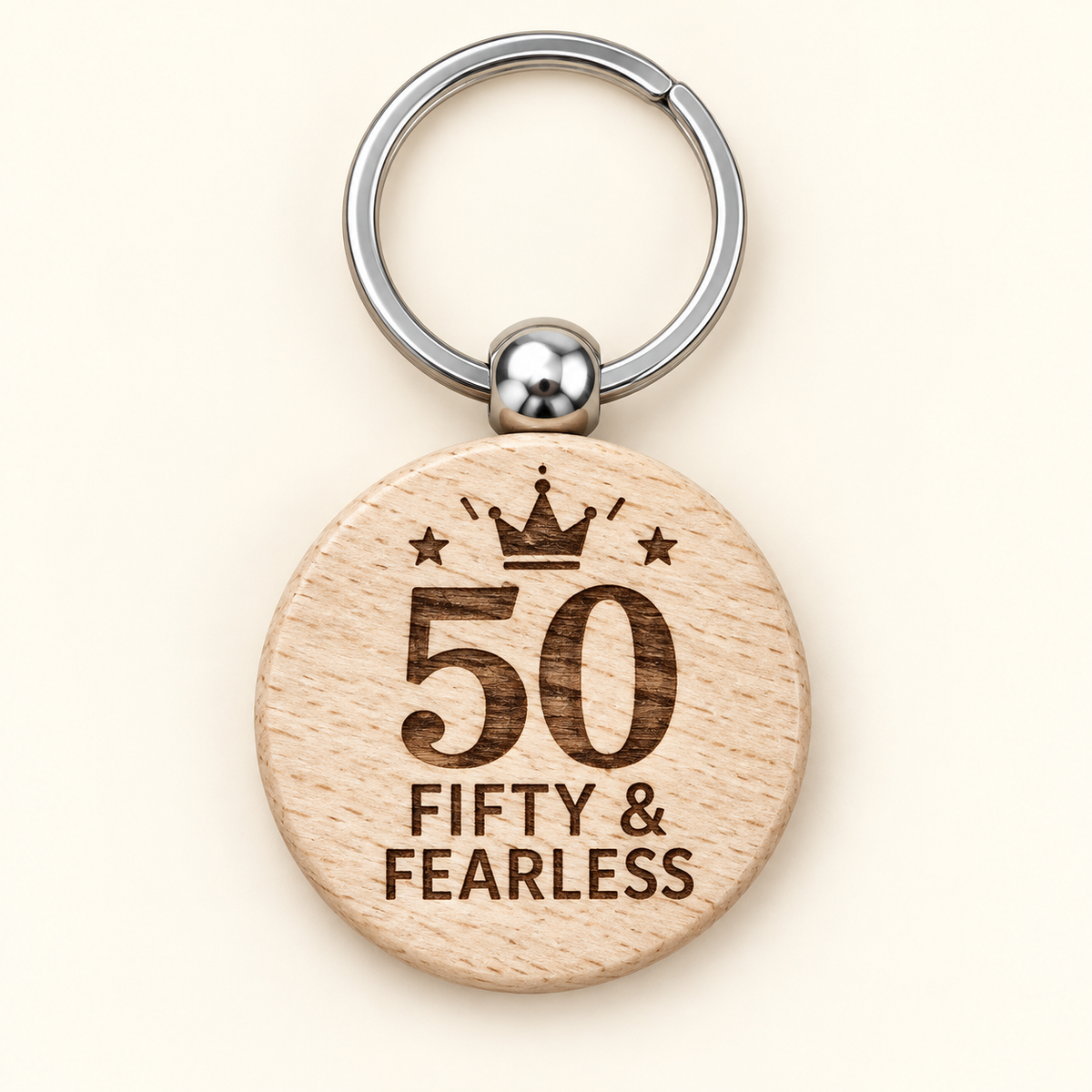50 birthday engraved wooden keyring