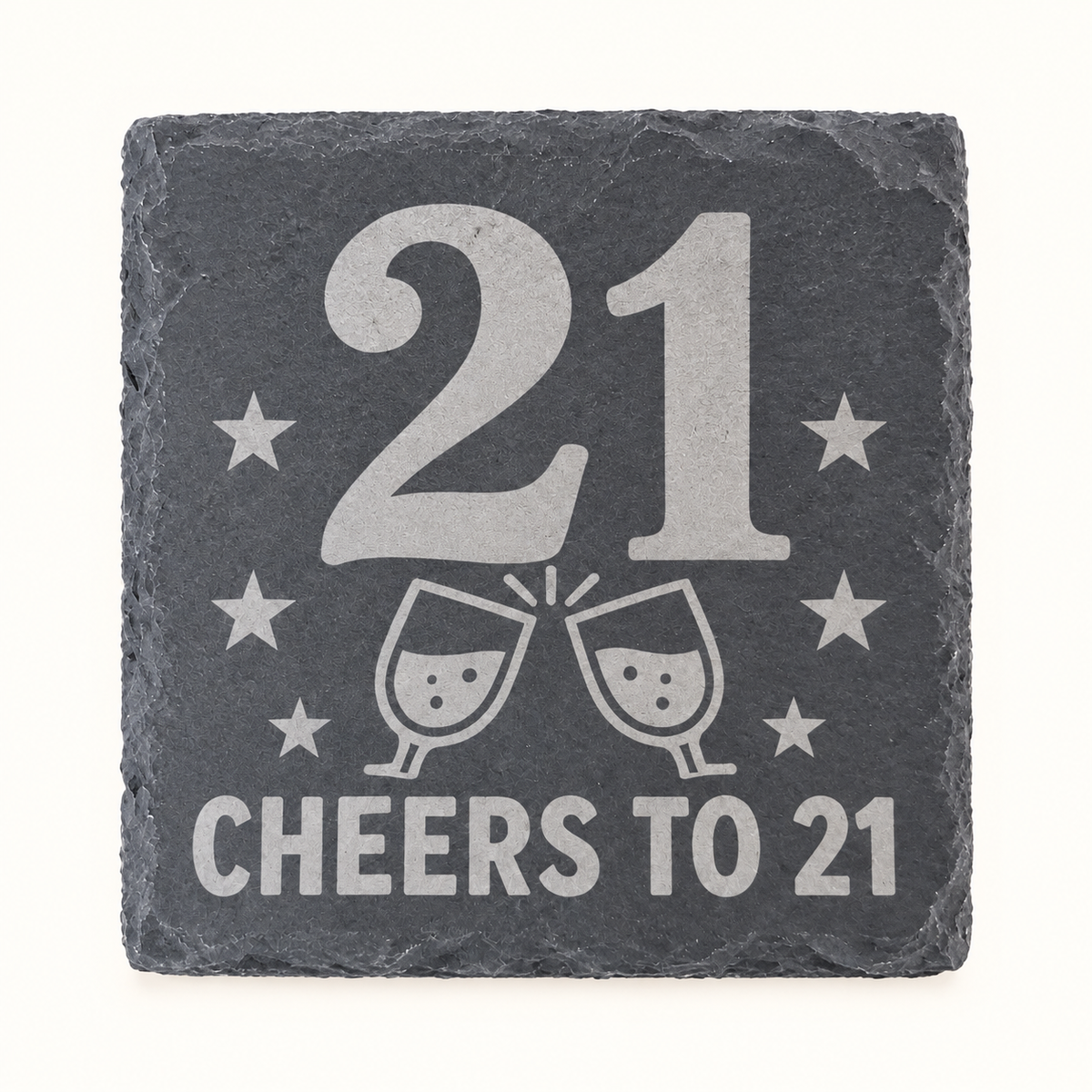 21 birthday engraved slate coaster – 10 × 10 cm