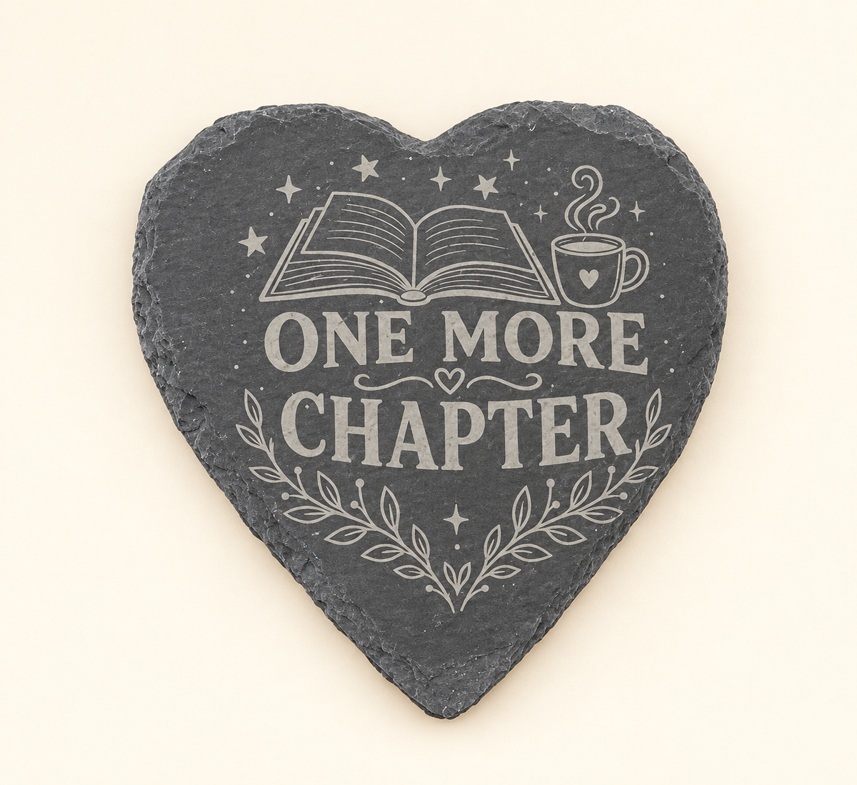 One More Chapter engraved heart slate coaster