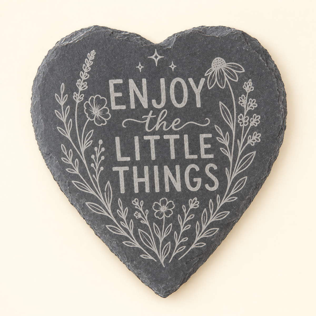 Enjoy the Little Things engraved heart slate coaster