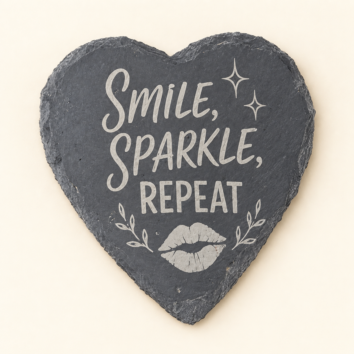 Smile, Sparkle, Repeat engraved heart slate coaster