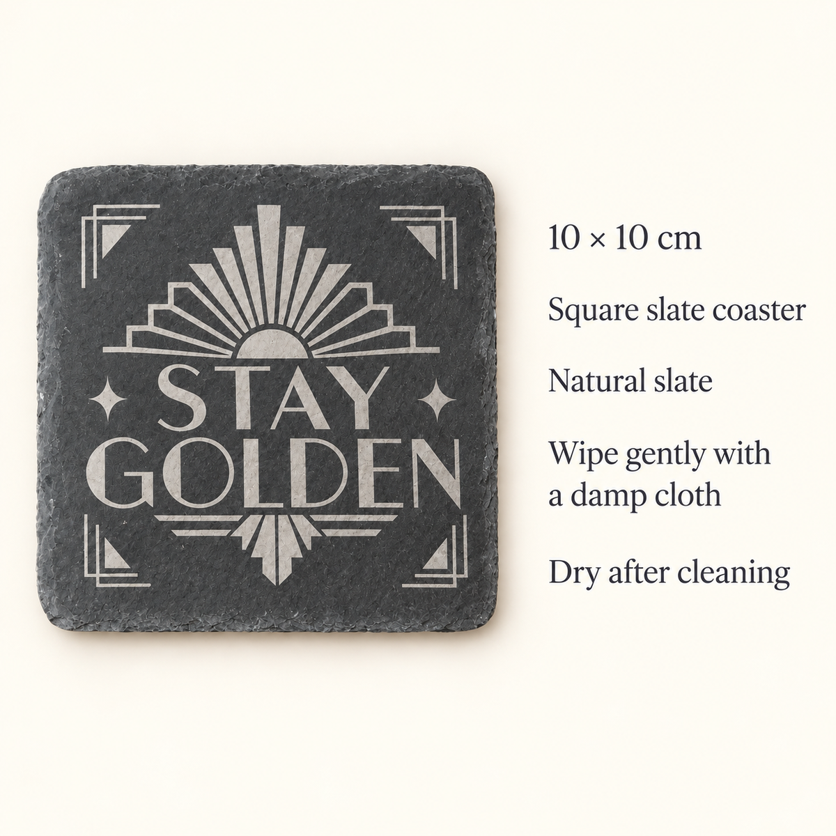 10 × 10 cm square slate coaster size and care