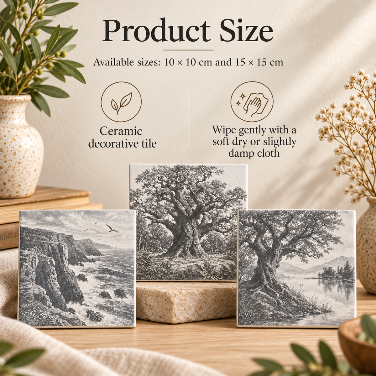 Nature landscape ceramic tile size and care guide for 10 × 10 cm and 15 × 15 cm