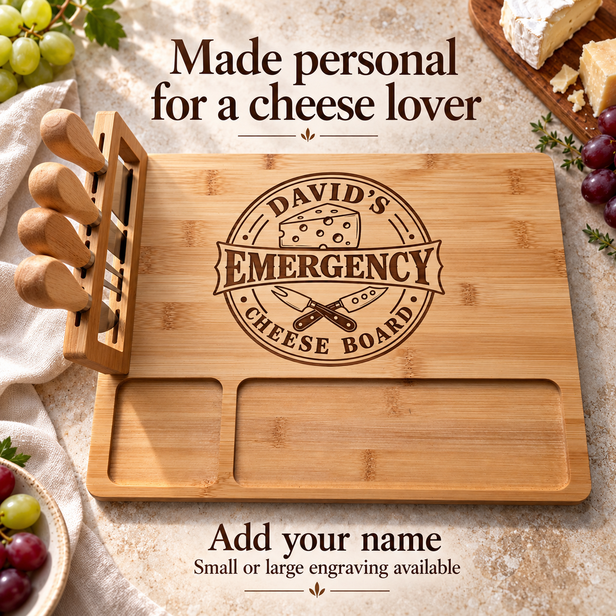 Design 3 Emergency Cheese Board with personalised name