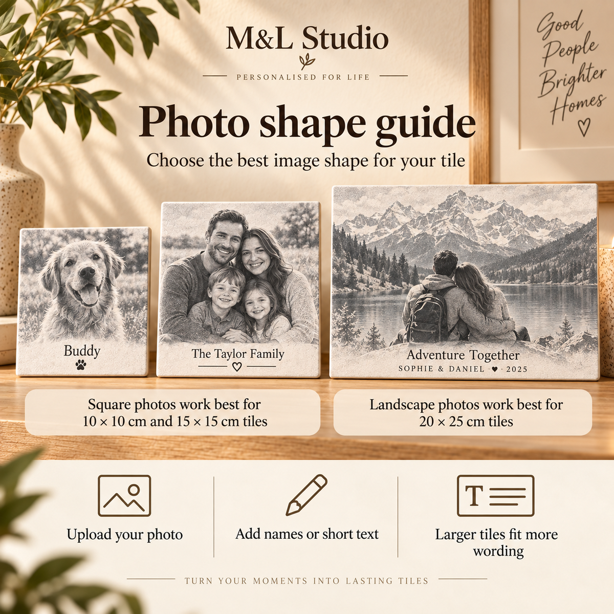Photo shape guide for square and rectangular personalised ceramic tiles