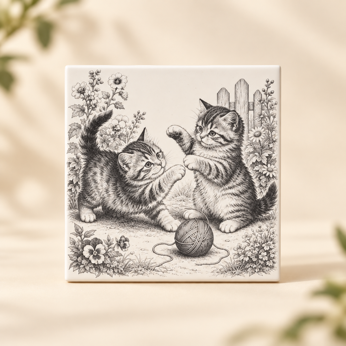 Design E playful kittens ceramic tile