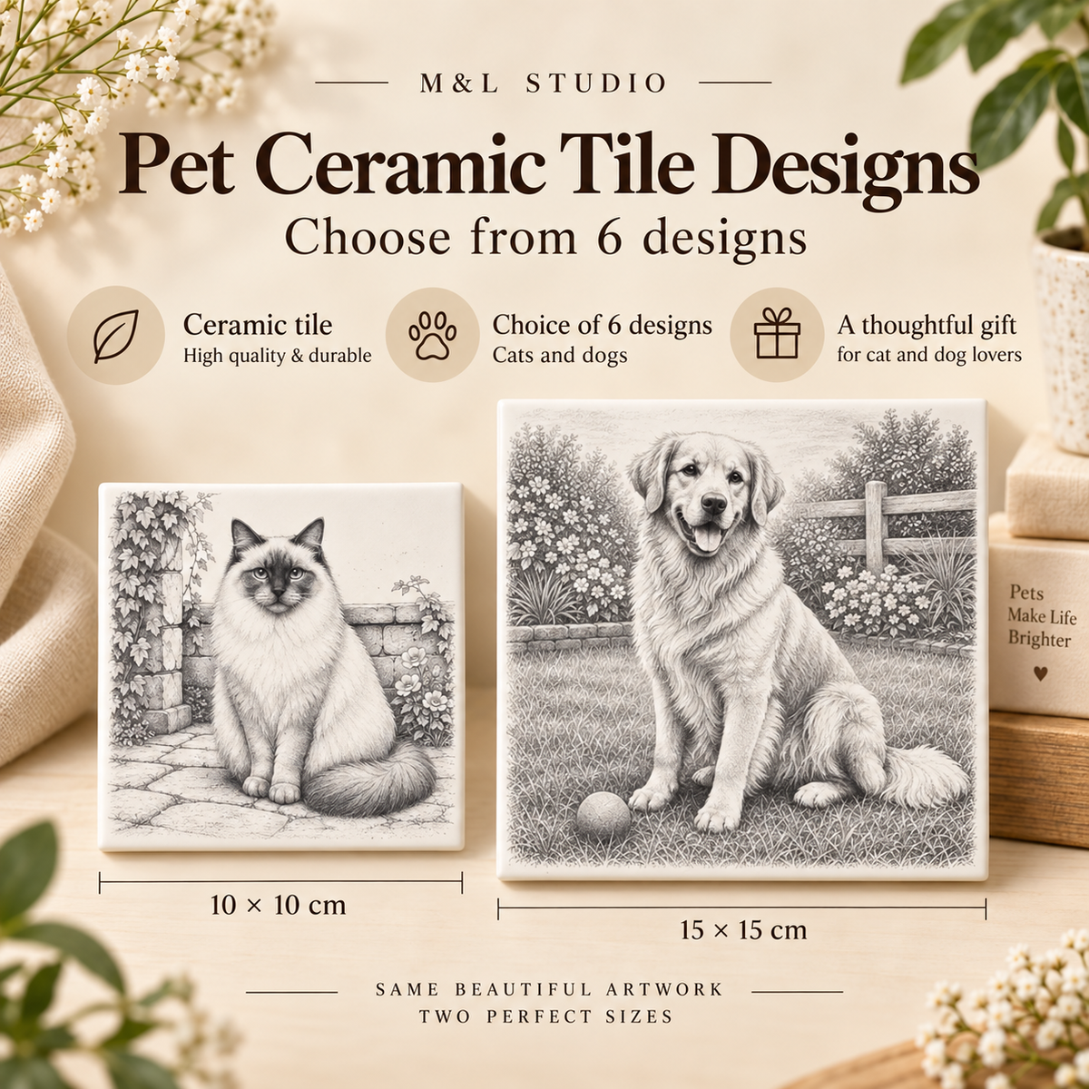 Choose from six pet ceramic tile designs