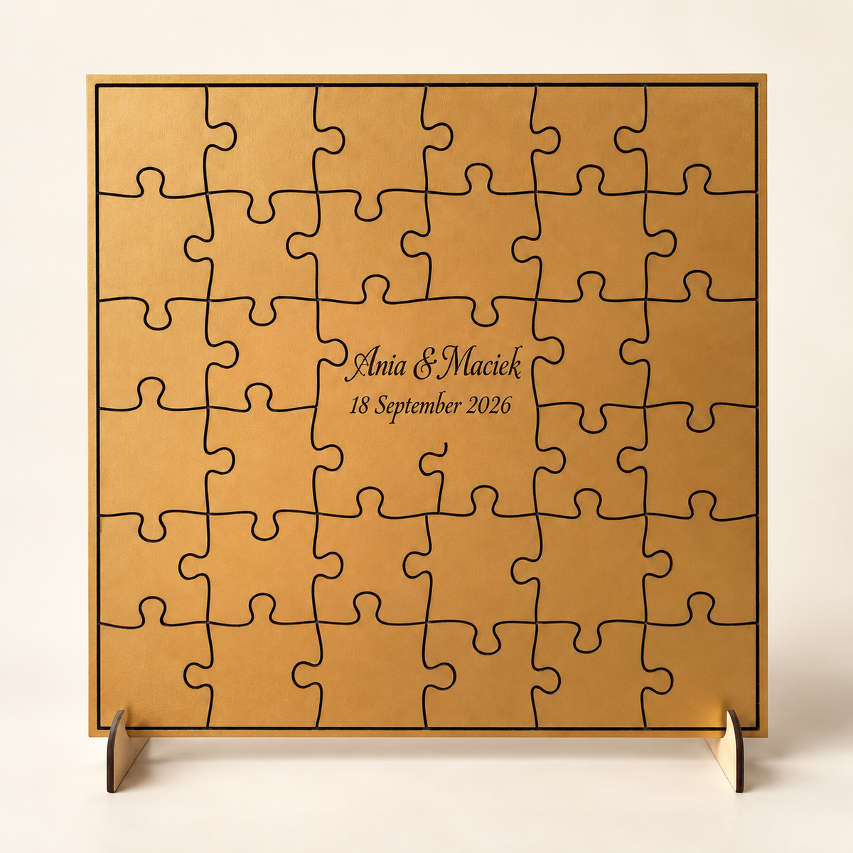 Personalised gold-coloured plywood puzzle guest book
