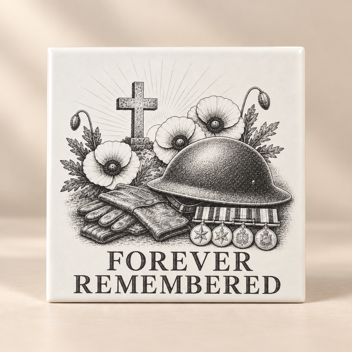 Remembrance ceramic tile Design C with Forever Remembered artwork
