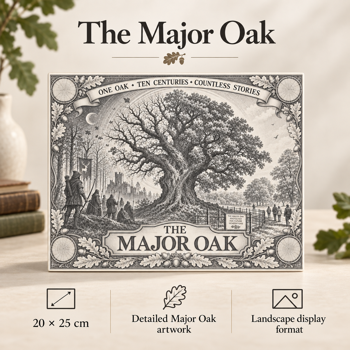The Major Oak decorative tile with 20 by 25 cm size and landscape display details