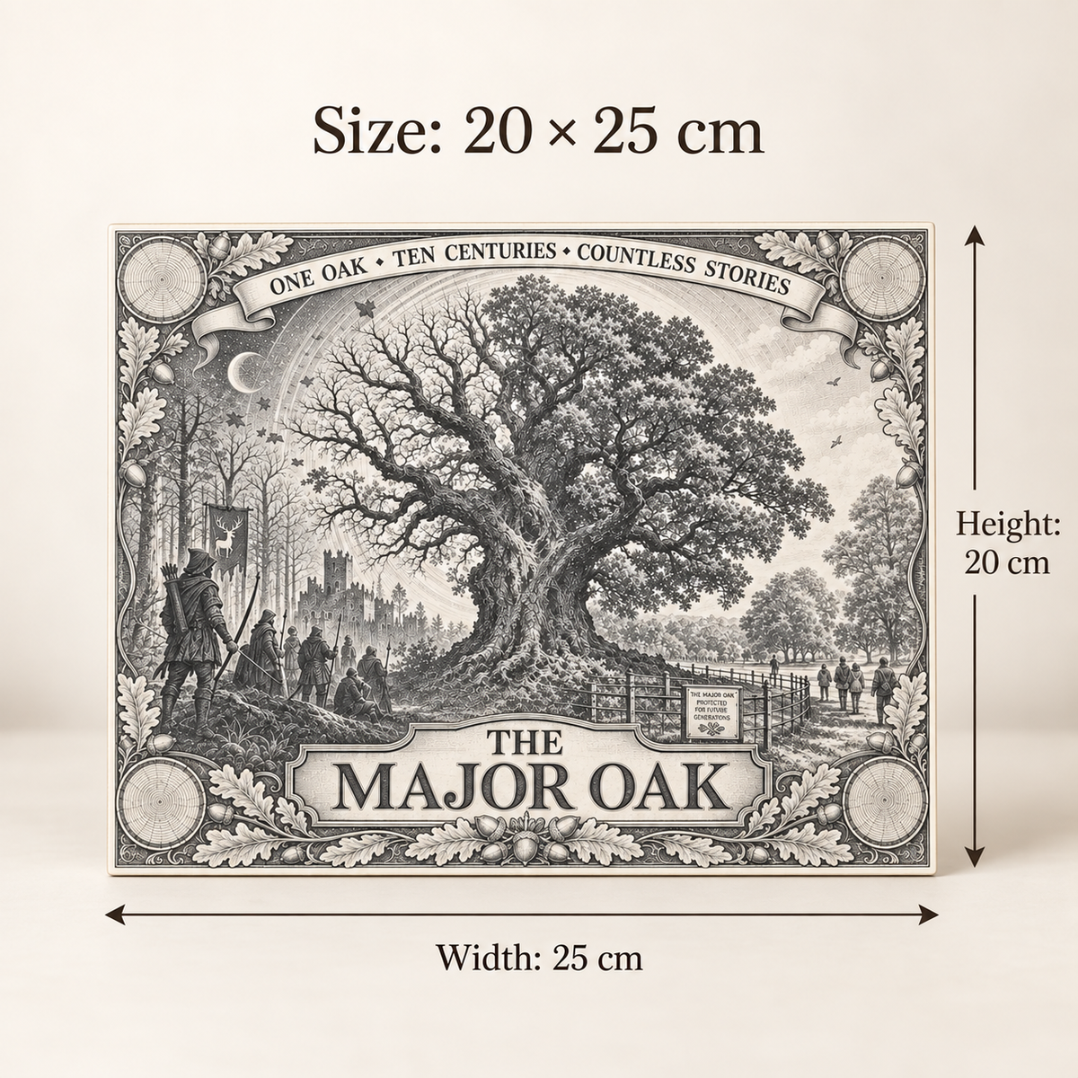 The Major Oak decorative tile showing 20 by 25 cm dimensions